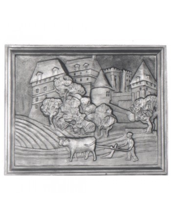 Plaque de cheminée Château et Laboureur