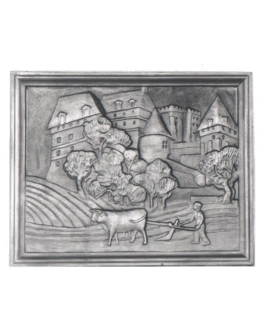 Plaque de cheminée Château et Laboureur